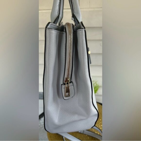 Gray Faux Leather Tote Handbag With Dual Handles & Gold Zipper Closure - Picture 10 of 12